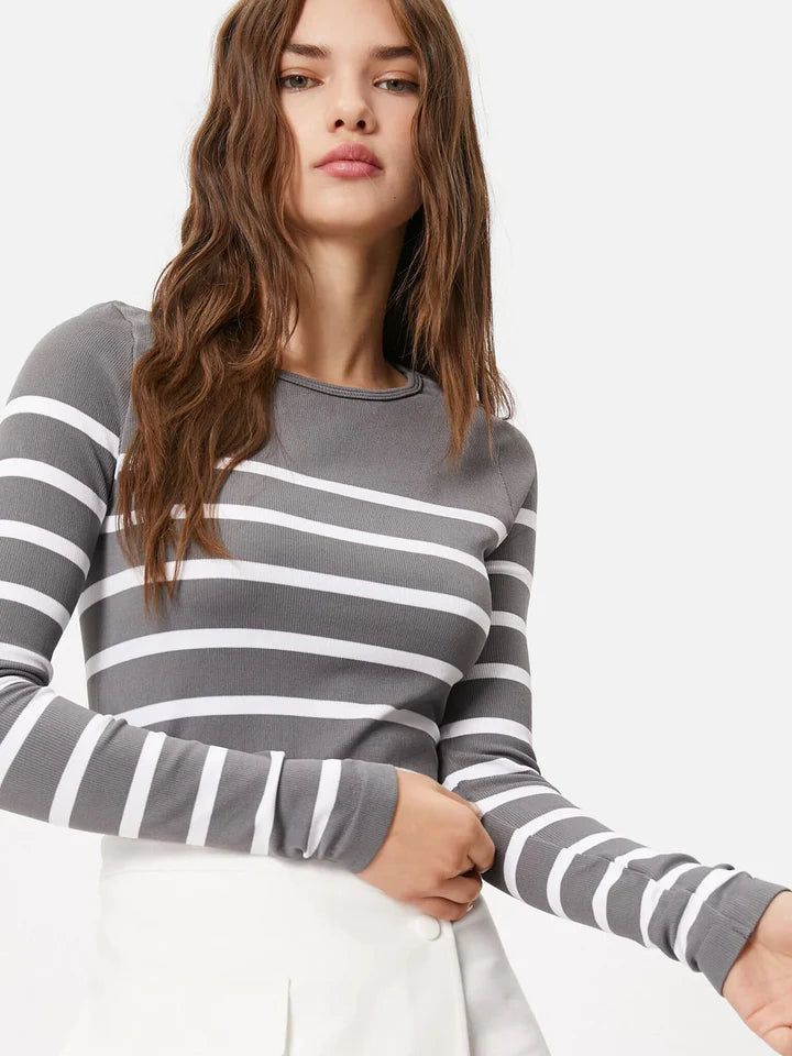 Cotton Long-Sleeve Striped T-shirt