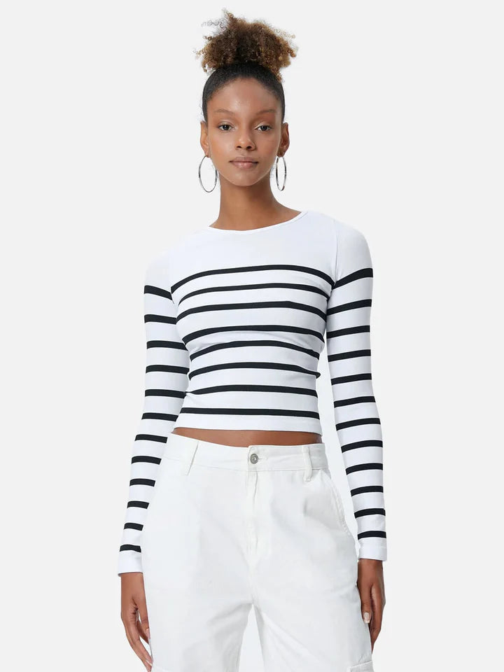Cotton Long-Sleeve Striped T-shirt